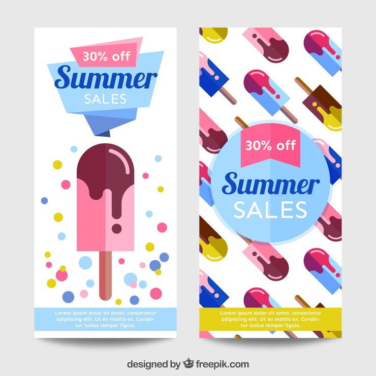 Vector gratuito banners con helado, rebajas de verano 