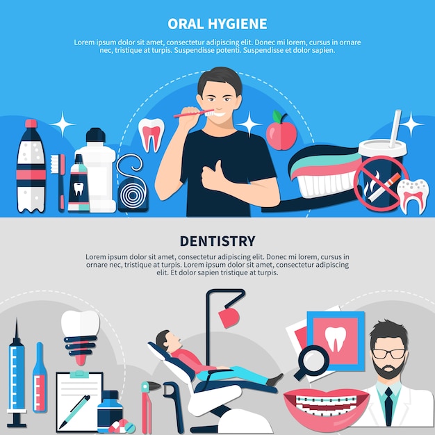 Vector gratuito banners de higiene oral y odontología