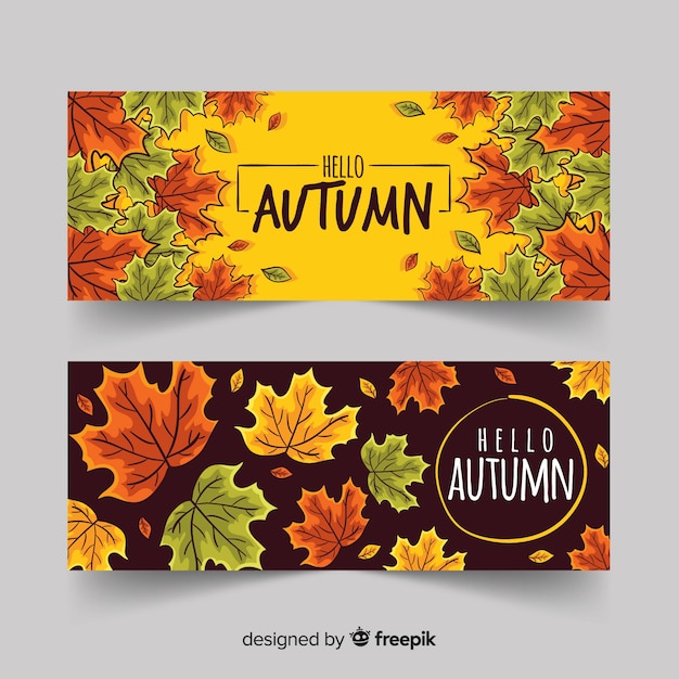 Vector gratuito banners de hojas de otoño dibujados a mano