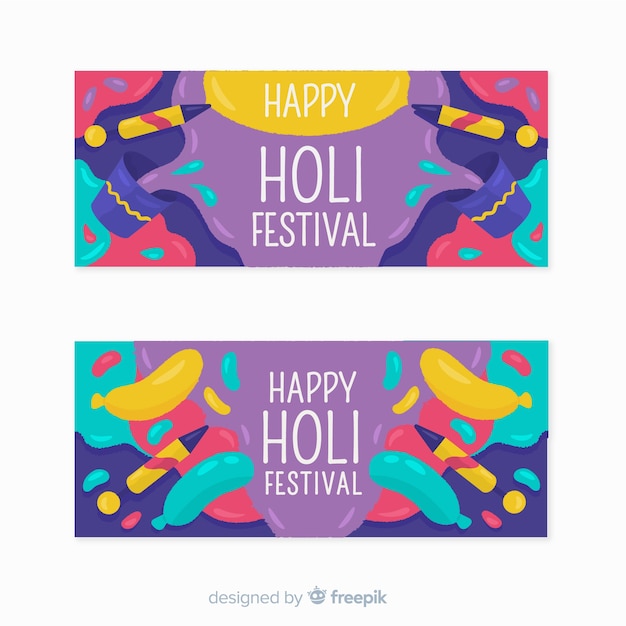 Banners de holi festival dibujado a mano