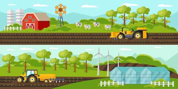 Vector gratuito banners horizontales de agricultura colorida