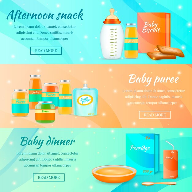Banners horizontales de alimentos infantiles