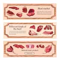 Vector gratuito banners horizontales de carne fresca dibujados a mano