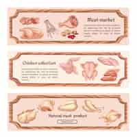 Vector gratuito banners horizontales de carne de pollo de colores