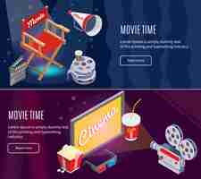 Vector gratuito banners horizontales de cinematografía colorida isométrica