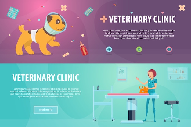 Vector gratuito banners horizontales de clínica veterinaria
