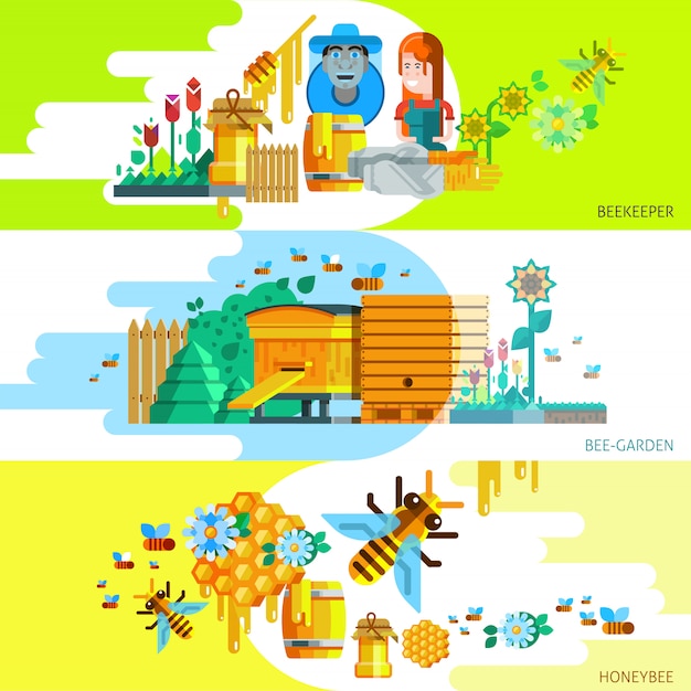 Vector gratuito banners horizontales de colores apicultores