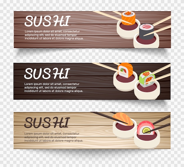 Banners horizontales de comida japonesa