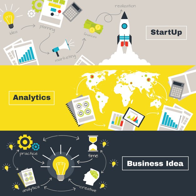 Banners horizontales de concepto de proyecto empresarial