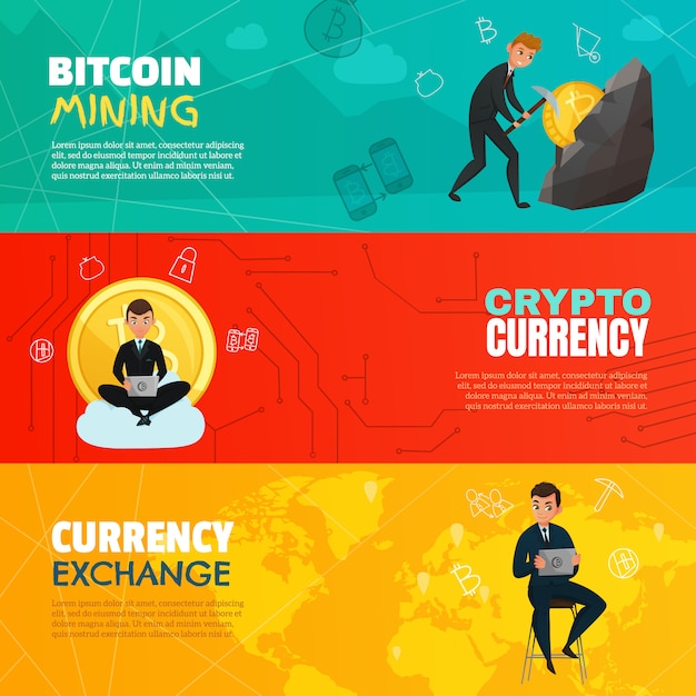 Vector gratuito banners horizontales de criptomonedas