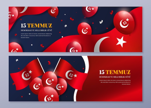 Banners horizontales degradados 15 temmuz con globos