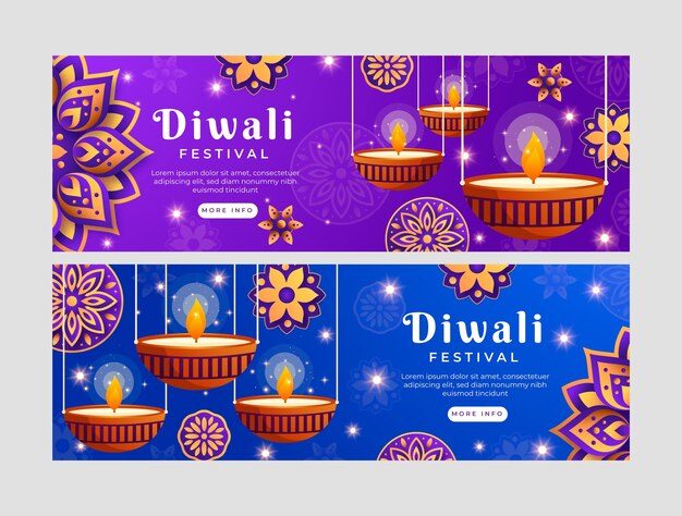 Banners horizontales degradados establecidos para la celebración de diwali