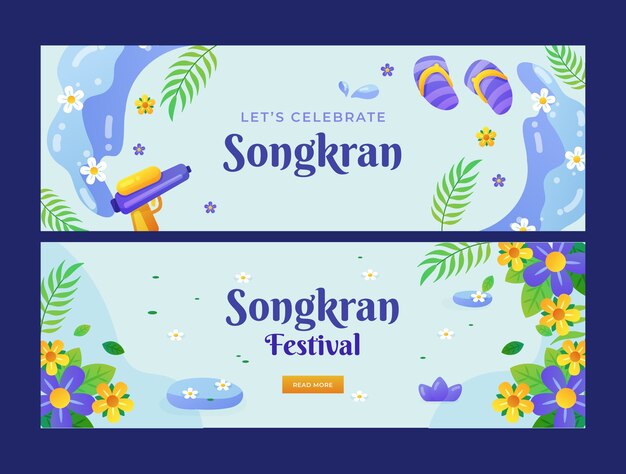 Banners horizontales degradados establecidos para la celebración del festival del agua songkran