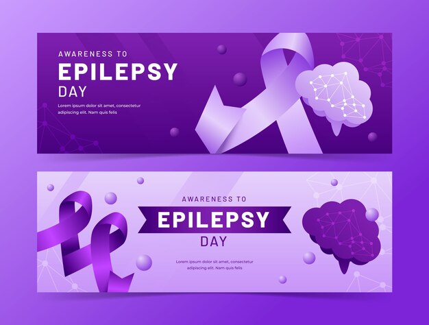Banners horizontales del día de la epilepsia de gradiente con cinta