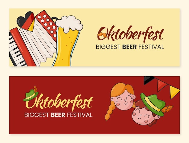 Banners horizontales dibujados a mano para el festival oktoberfest