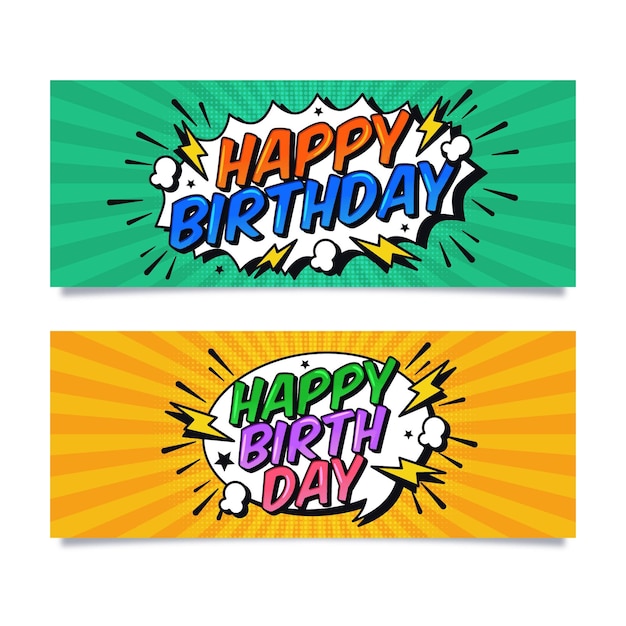 Vector gratuito banners horizontales de feliz cumpleaños