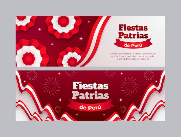 Banners horizontales de fiestas patrias realistas con rosetas