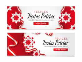 Vector gratuito banners horizontales de fiestas patrias realistas con rosetas