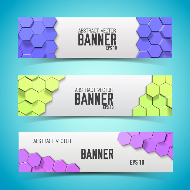 Banners horizontales geométricos de mosaico con coloridos panales hexagonales