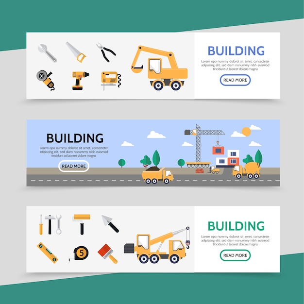 Vector gratuito banners horizontales de la industria de la construcción plana