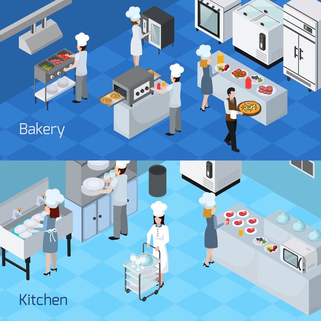 Banners horizontales interiores de cocina profesional