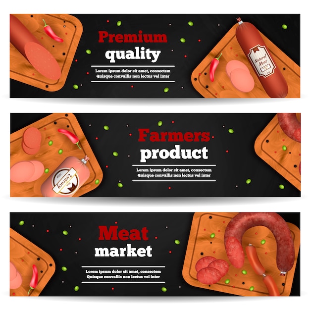 Banners horizontales del mercado de carne