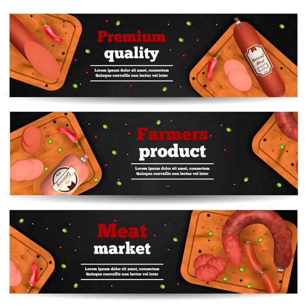 Banners horizontales del mercado de carne
