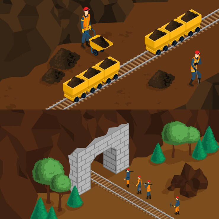 Vector gratuito banners horizontales de mineros isométricos