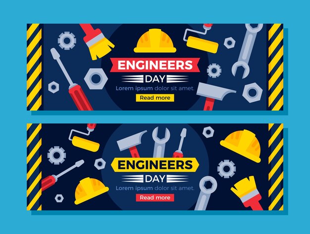 Banners horizontales planos establecidos para la celebración del día de los ingenieros