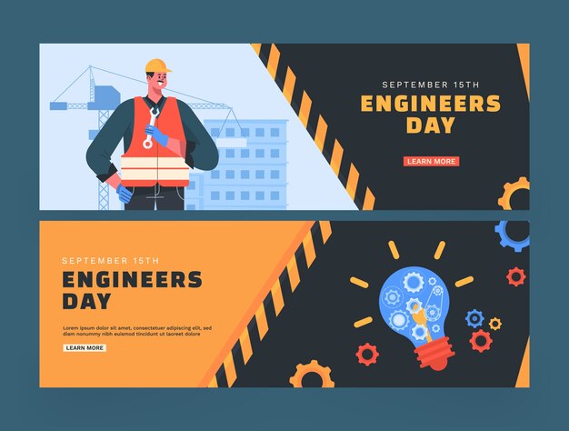 Banners horizontales planos establecidos para la celebración del día de los ingenieros