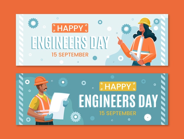 Vector gratuito banners horizontales planos establecidos para la celebración del día de los ingenieros