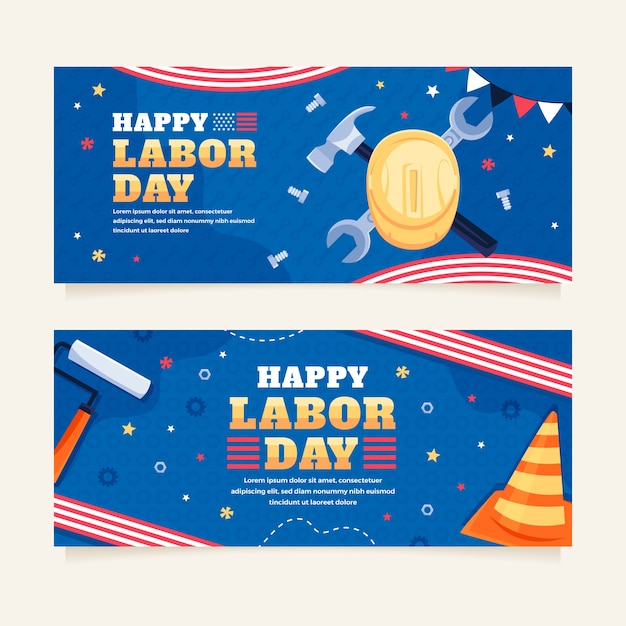 Vector gratuito banners horizontales planos establecidos para la celebración del día del trabajo