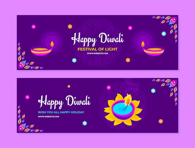 Banners horizontales planos establecidos para la celebración de diwali