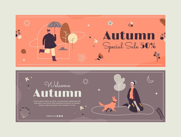 Vector gratuito banners horizontales planos establecidos para la celebración de otoño