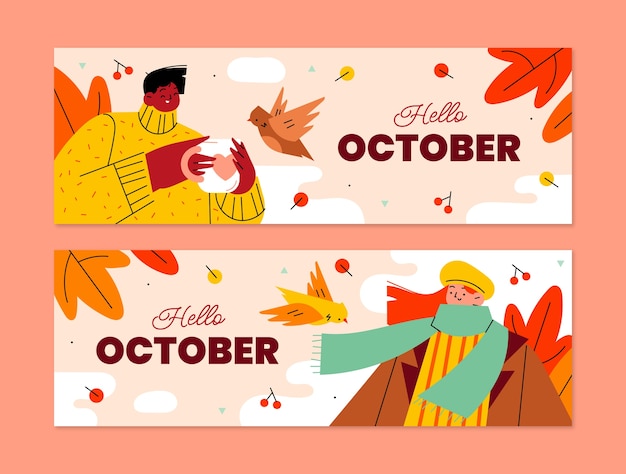 Banners horizontales planos establecidos para la celebración de otoño