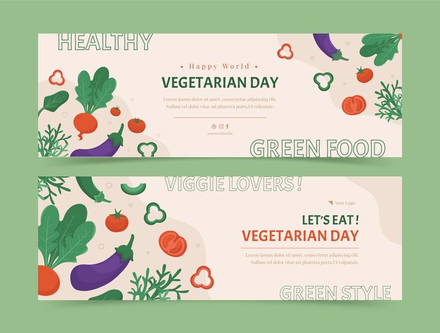 Banners horizontales planos establecidos para el día mundial del vegetariano