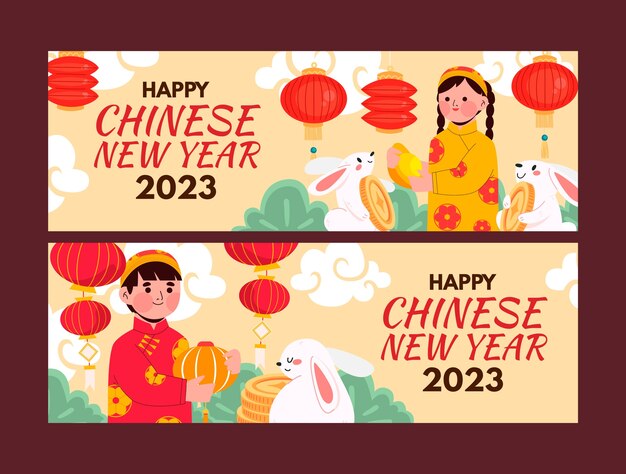 Banners horizontales planos establecidos para el festival del año nuevo chino