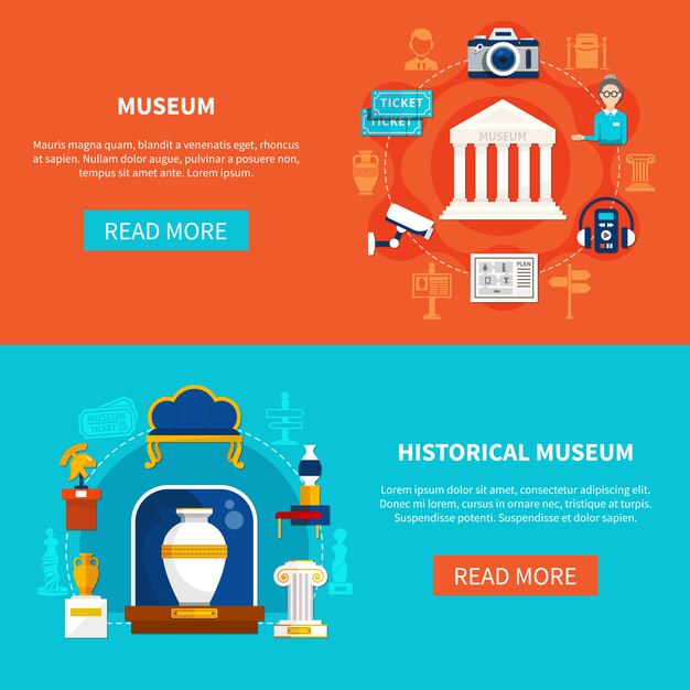 Banners horizontales planos de museo