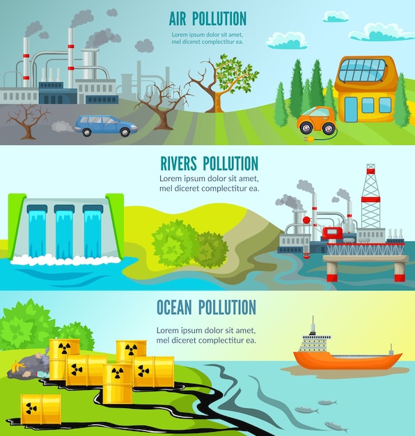 Banners horizontales de problemas ecológicos