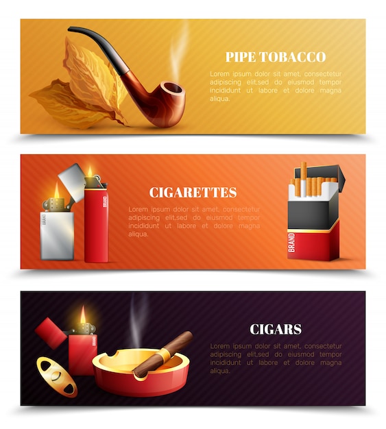 Vector gratuito banners horizontales de productos de tabaco