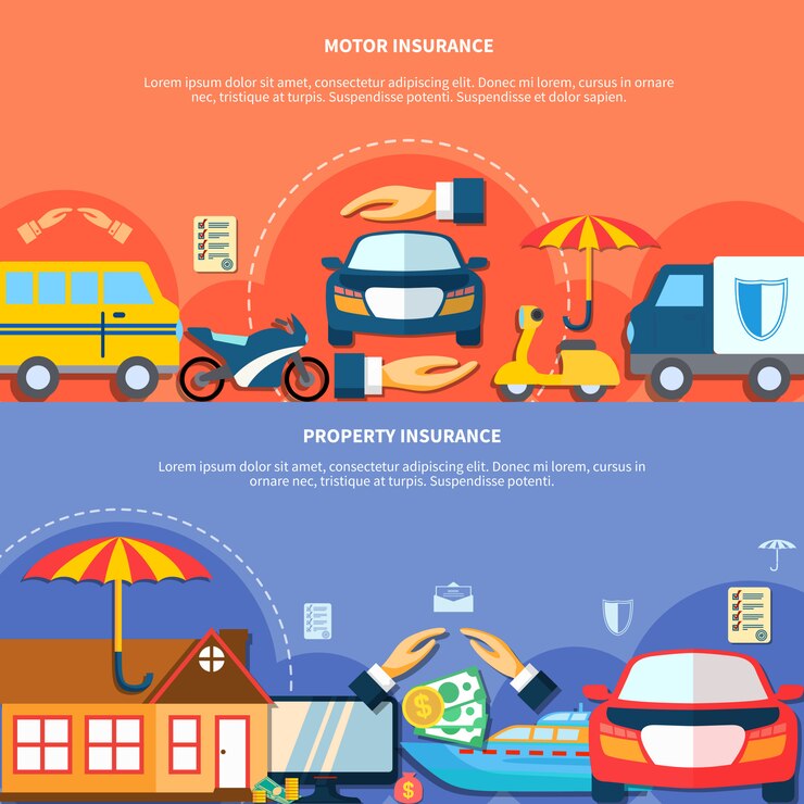 Vector gratuito banners horizontales de protección de automóviles y propiedad