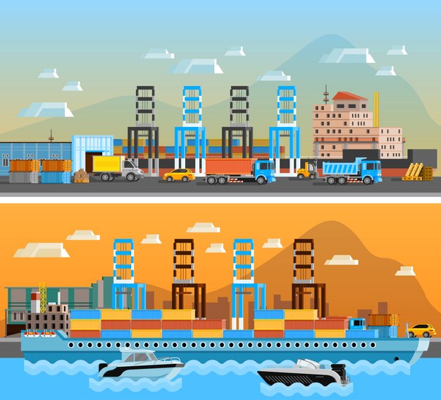 Banners horizontales de puerto de carga