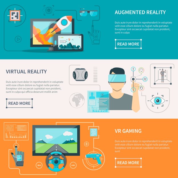 Banners horizontales de realidad aumentada virtual