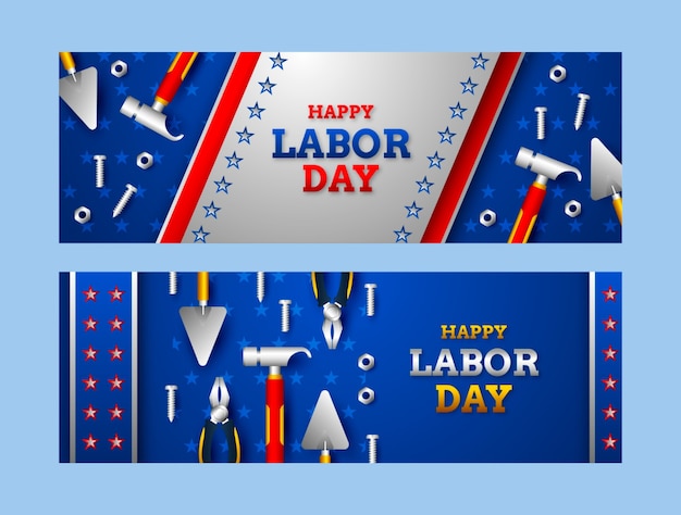 Vector gratuito banners horizontales realistas para la celebración del día del trabajo.