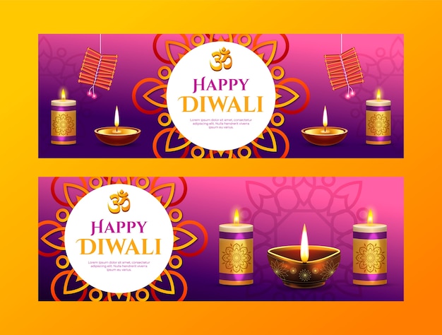 Banners horizontales realistas para la celebración de diwali