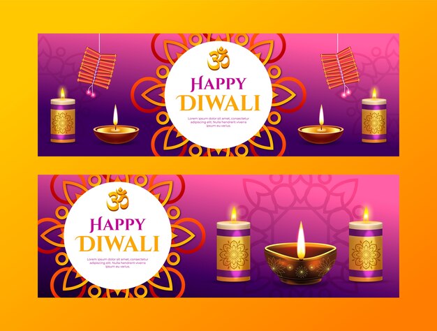Banners horizontales realistas para la celebración de diwali