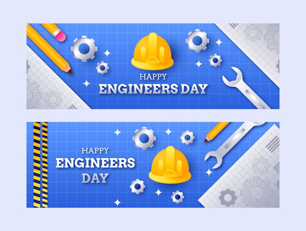 Vector gratuito banners horizontales realistas establecidos para la celebración del día de los ingenieros