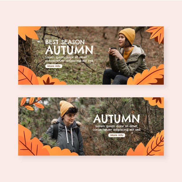 Vector gratuito banners horizontales de rebajas de otoño con foto