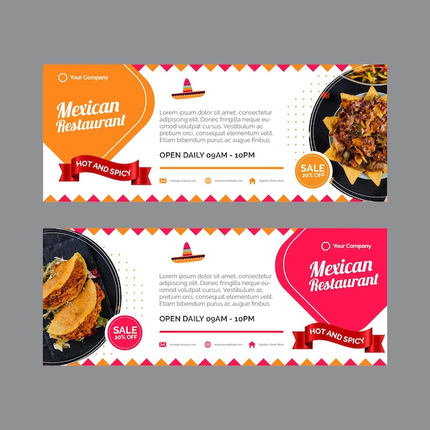 Banners horizontales para restaurante mexicano