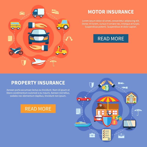 Vector gratuito banners horizontales de seguros de vehículos y casas